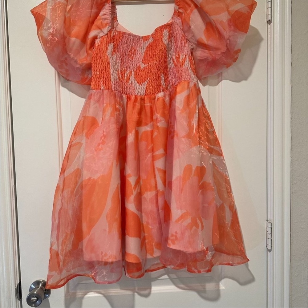 Entro Pink & Orange Puff Sleeve Mini Dress small - Picture 6 of 6